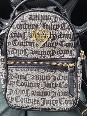 Juicy Couture Black Logo Mini Backpack with Gold Heart Accent